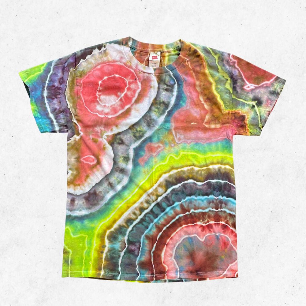 Ice Dye Geode T-shirt - Short-sleeve - Coral Lime Pop Blue - Unisex (Medium)